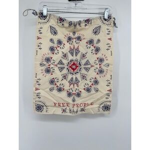 Free People Drawstring Dust Bag Cream Cotton Canvas Boho Mandala Print Pouch